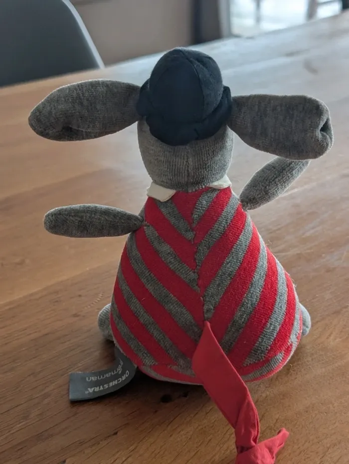 Peluche âne marinière rouge, comme neuf, Orchestra - photo numéro 3