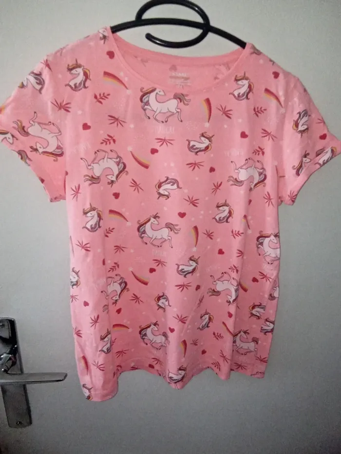 T-shirt manche courte rose motif licorne