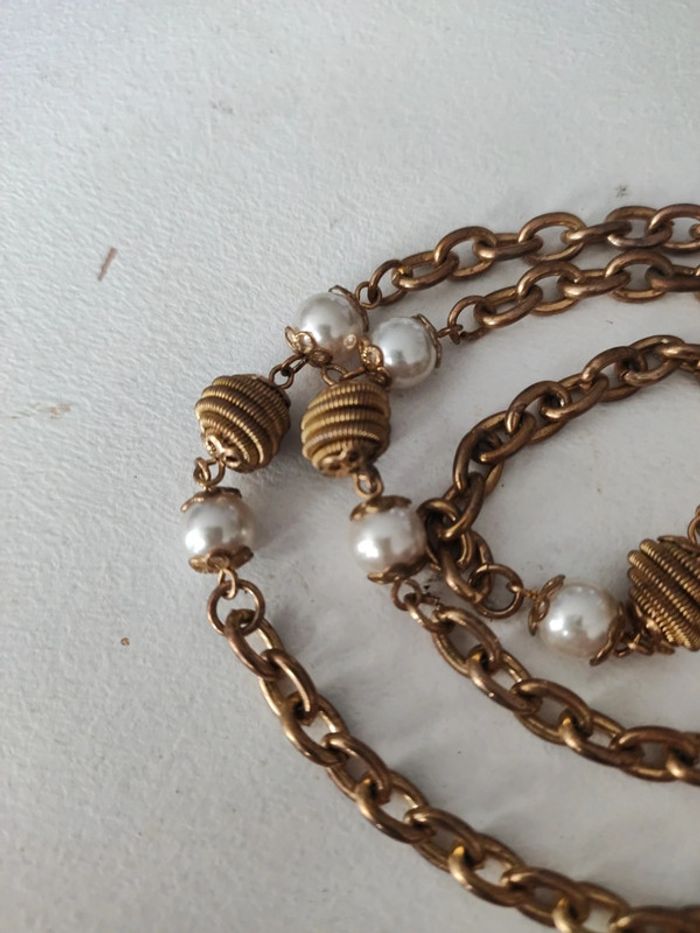 Collier sautoir vintage perles et metal - photo numéro 3