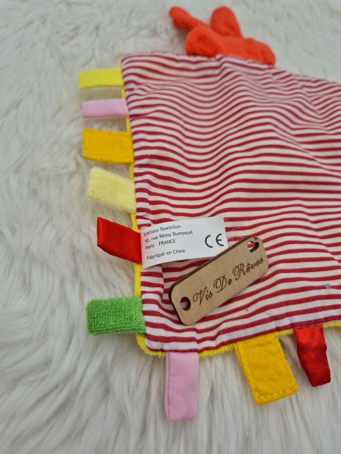 Doudou plat Carré Lapin Rouge Jaune Éditions Tourbillon - photo numéro 5
