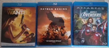 Lot de 3 DVD VF Blu-Ray Marvel Avengers , Batman Begins et Wanted
