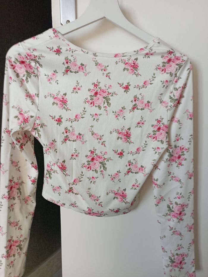 T-shirt manches longues, blanc à fleur - photo numéro 2