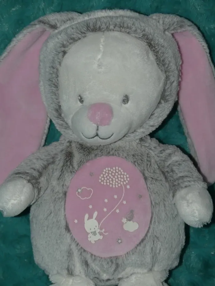 Doudou ours déguisé lapin Mots d'enfants rose gris 🐰 tbe - photo numéro 3