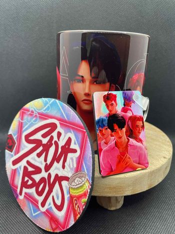 🔥 Coffret K-pop Demon Hunters / Sajaboys – Mug + dessous de tasse + porte-clé | Idée cadeau fan
