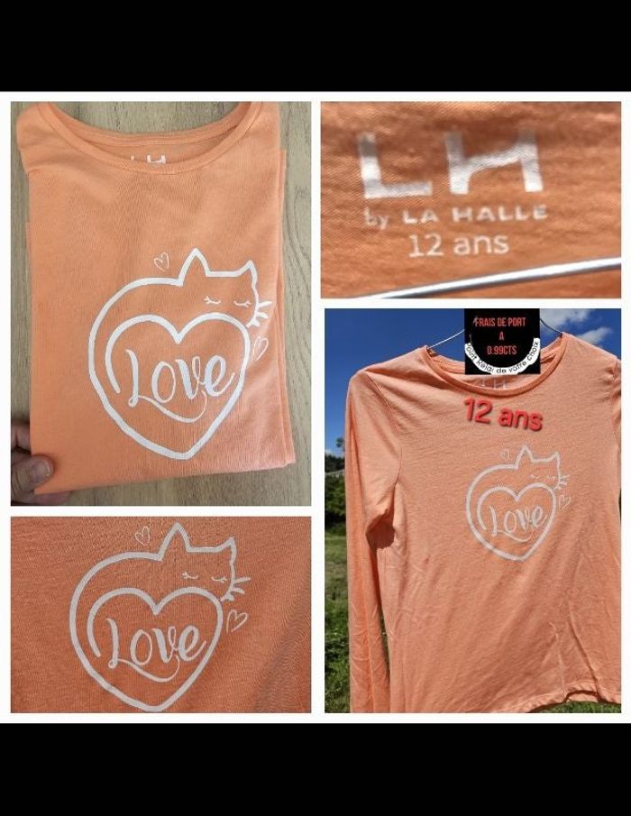 Tee-shirt fille12ans orange love chat