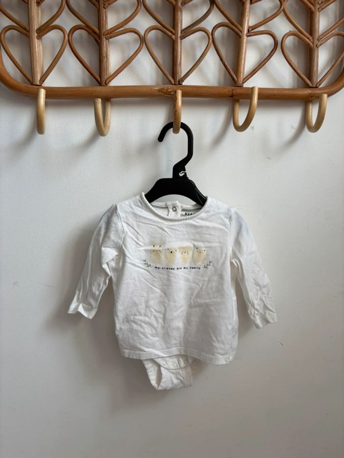 T-shirt manches longues avec body intégré animaux 6 mois