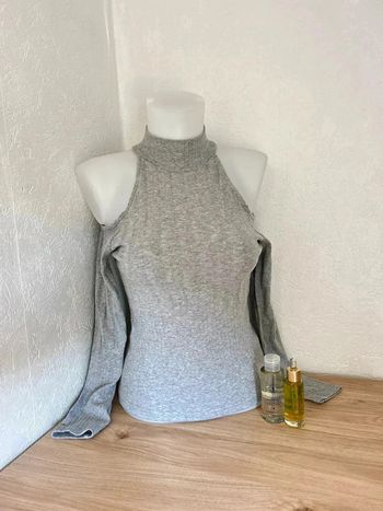 Top gris côtelé manches ouvertes - Jennyfer - Taille M