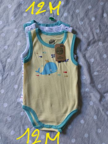 Lot de 3 bodies sans manches mixte enfant de 12 mois