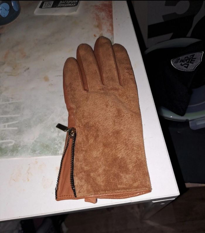 Gants camel/marrons en simili cuir et Daim. - photo numéro 8