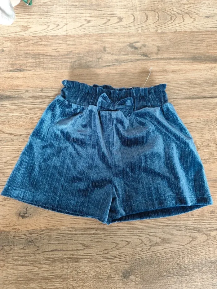 Short bleu irisé bébé fille 3 mois