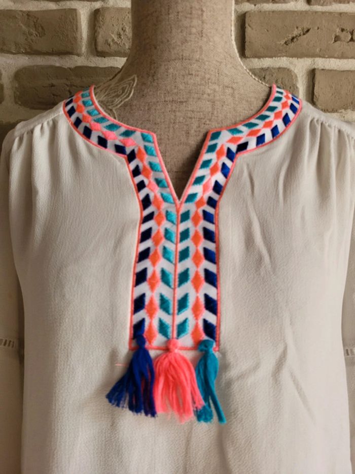Blouse bohème broderies et pompons Cache Cache - photo numéro 2