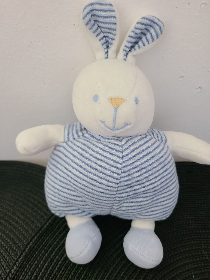 Peluche lapin rayé bleu et blanc - photo numéro 4