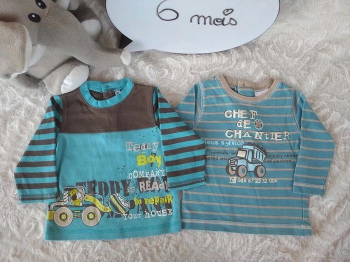 Lot de 2 tee shirt chemise manches longues Garçon 6 mois Chef de chantier Teddy chien - photo numéro 2