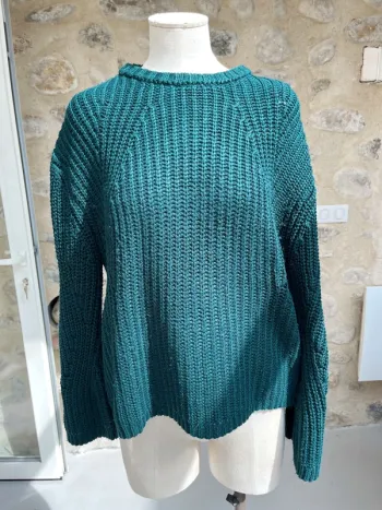 Mango - Pull vert foncé sapin grosses mailles