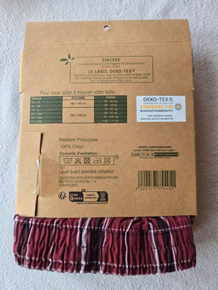 2 caleçons bordeaux et noir taille 6/XXL marque Sincère Label Oeko-Tex - photo numéro 2
