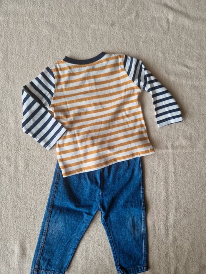 Ensemble neuf 12 mois jean et haut à rayures et motif - photo numéro 10