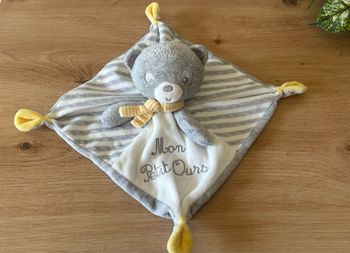 Doudou plat ours gris blanc mon petit ours pat et ripaton