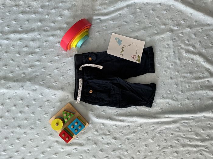 pantalon léger marine taille élastique et lien de serrage 12 mois kiabi - photo numéro 1