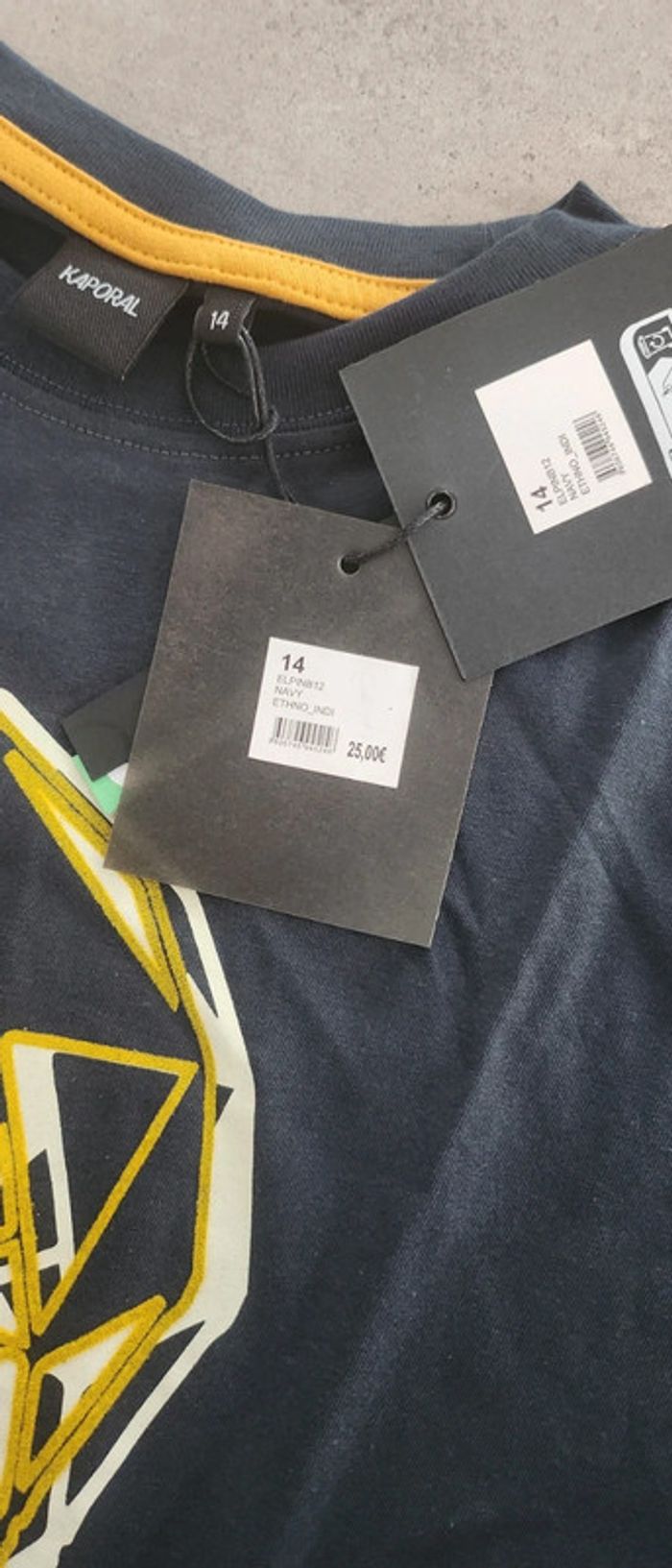 T-shirt manches longues garçon bleu marine et jaune taille 14 ans Kaporal - photo numéro 3