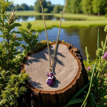 Collier Renard Violet – Chaîne Dorée Inox