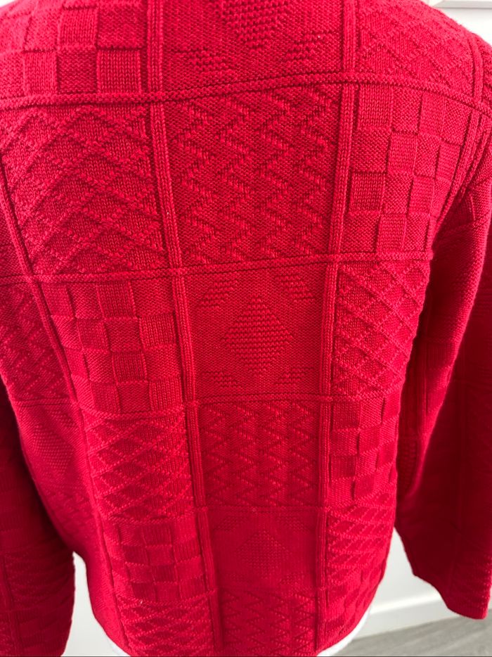 Cardigan en maille tricotée patchwork rose rouge Vintage T38 M - photo numéro 6