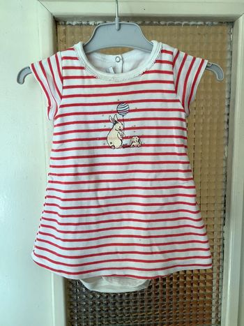 Body-robe (2 en 1) Petit Bateau taille 6 mois rayé blanc et rouge