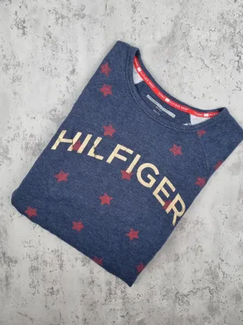 Sweat Tommy Hilfiger bleu à étoiles – Taille L Femme (mesures en photos)