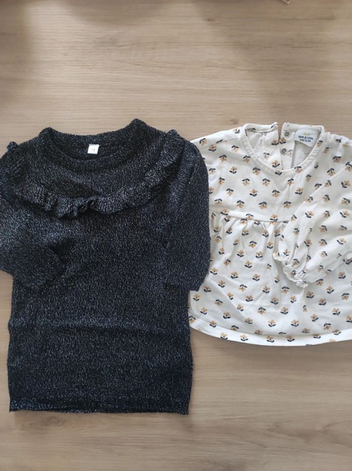 Lot Robe maille et tee shirt manches longues - 12 mois - Comme neuf