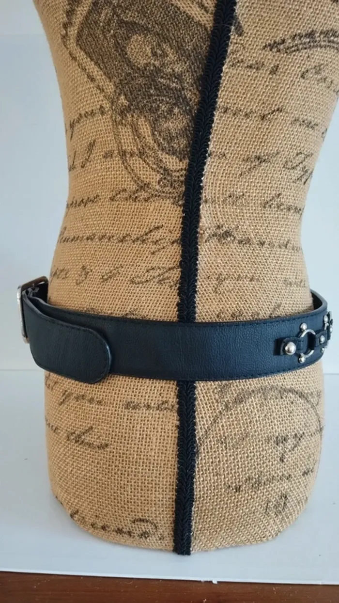 Ceinture noire multi ronds argenté 90 cm - photo numéro 4