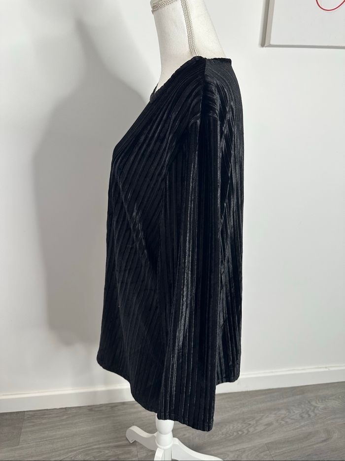 Blouse satinée noire velours côtelé Vintage T54 7XL - photo numéro 4