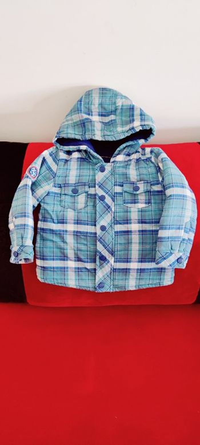Veste carreaux bleue à capuche - photo numéro 2