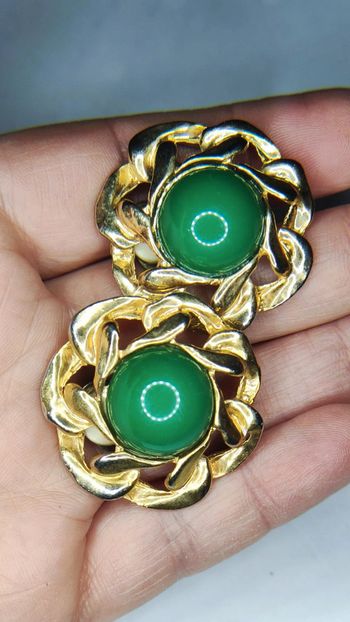 Clips d'oreilles doré et vert
