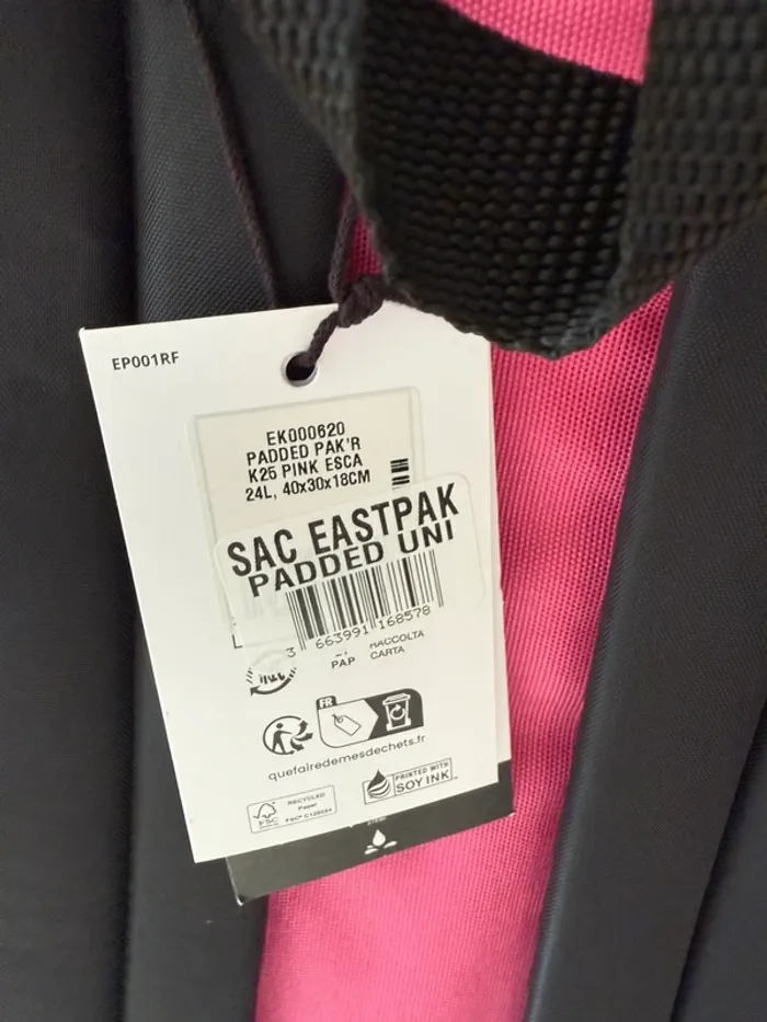NEUF Sac à dos cartable Eastpak Eastpack Padded collège 100% nylon 40x30x18 rose fuchsia - photo numéro 3
