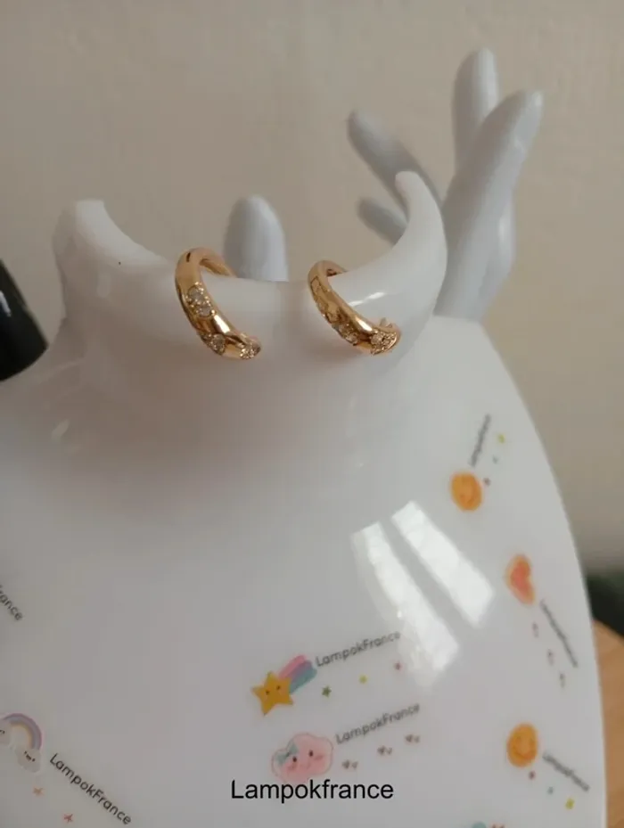 Solde 💝 Boucle d'oreille d'orée simple doré rondes avec des stras - photo numéro 3