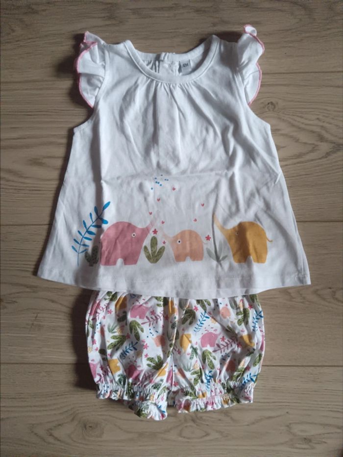 Ensemble short tee shirt été elephants coloré 12 mois