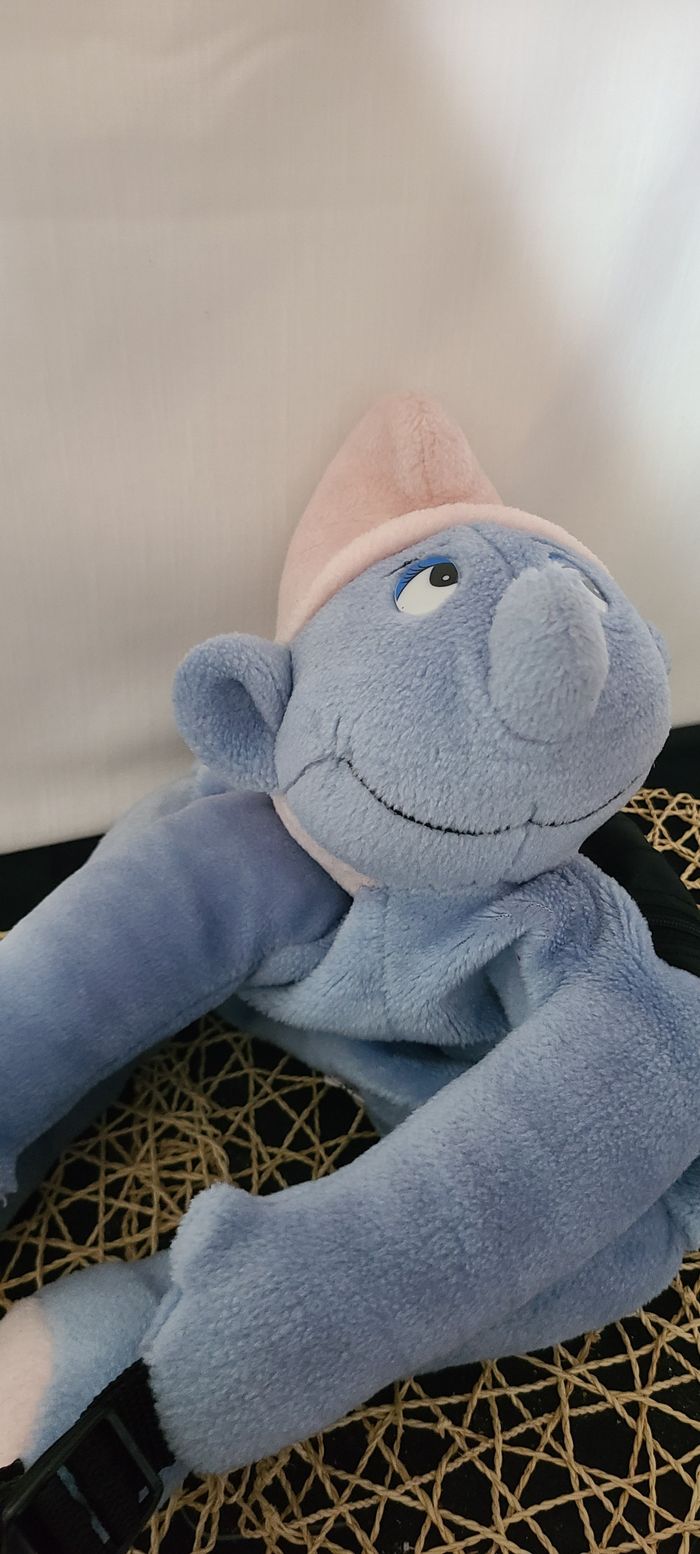 Peluche Sac à dos SCHTROUMPF PEYO Ange Bleu Vintage 1987 40 cm