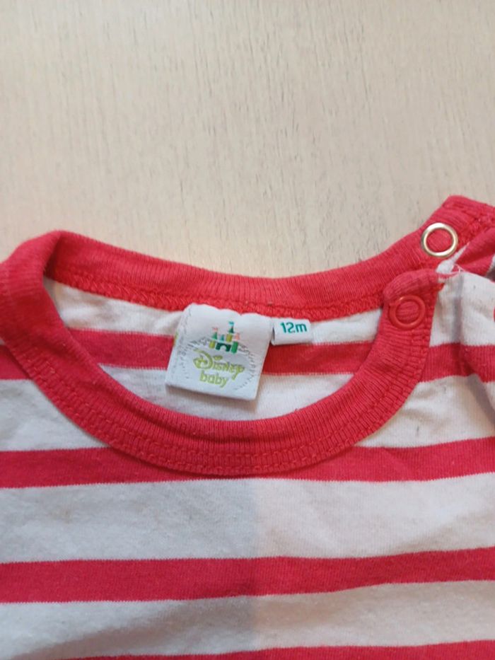 T-shirt rouge et blanc rayé 12 mois Disney - photo numéro 2