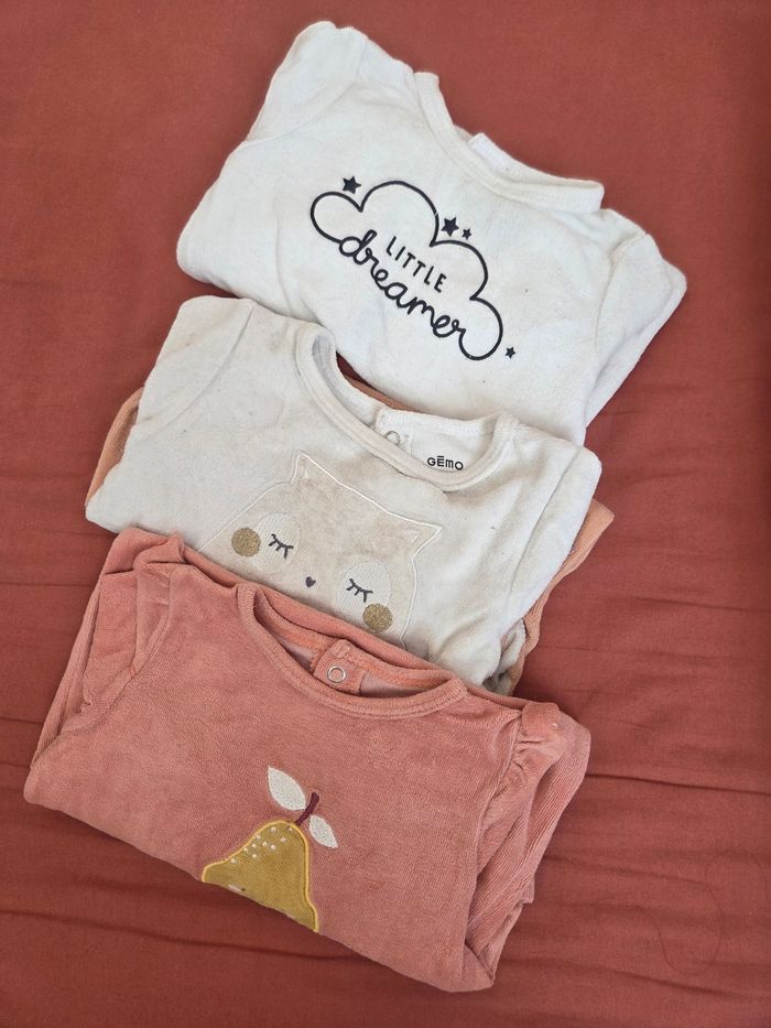 Lots 3 pyjama manches longues polaire 9 mois