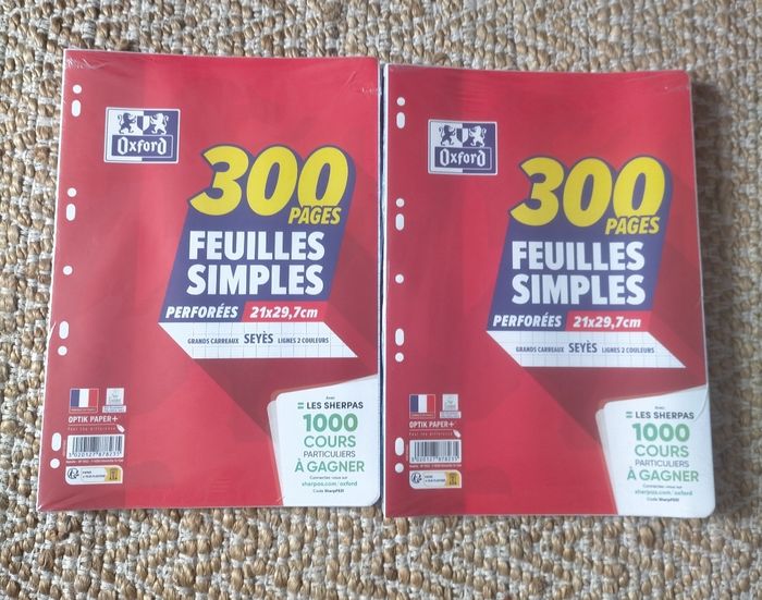 Lot feuilles simples perforées Oxford