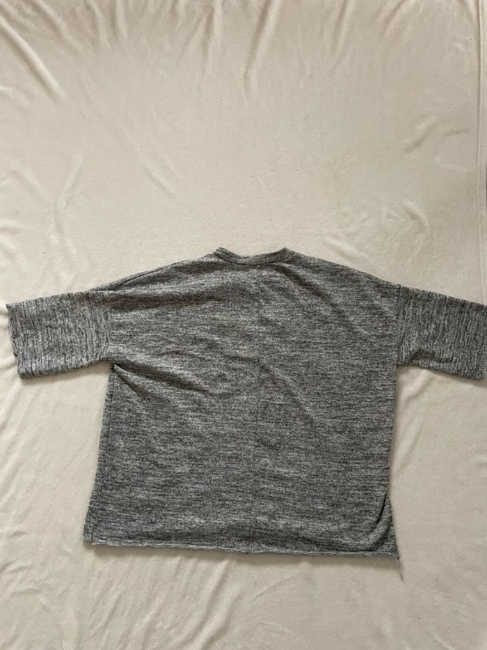 Pull femme gris manches courtes avec perles taille unique - photo numéro 3