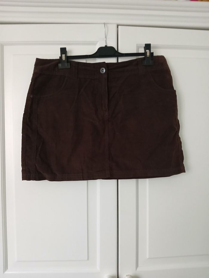 Jupe droite mini velours marron chocolat noir 40/L - K Woman