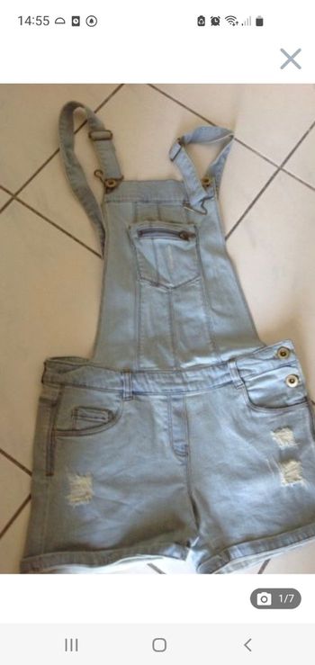Salopette short en jean bleu clair 12 ans Gemo