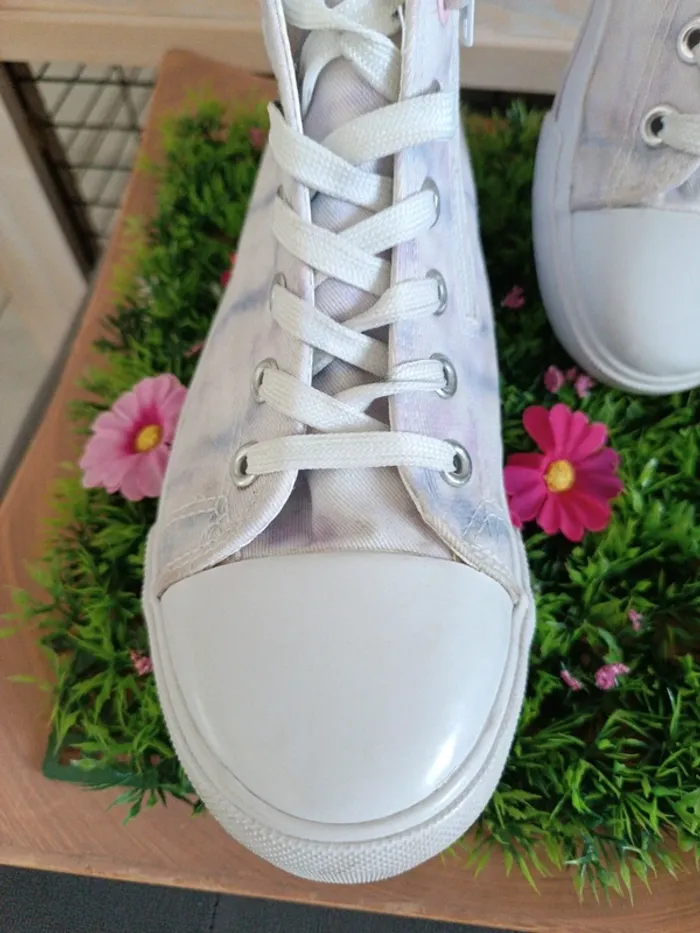 Baskets sneakers hautes en toile aux couleurs pastel - photo numéro 3