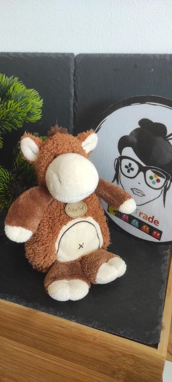 Doudou cheval marron Baby Nat 15 cm ane vache croix beige