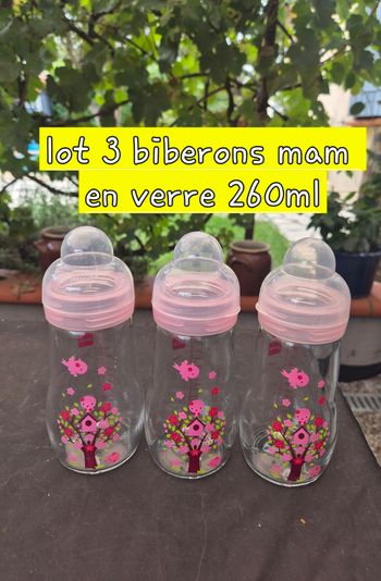 Lot 3 biberons mam en verre 260ml