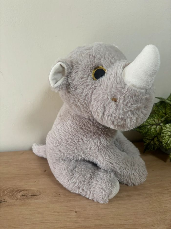 Doudou peluche rhinocéros gris blanc zd trading action - photo numéro 2