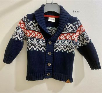 Gilet bleu marine motif jacquard nordique maille épaisse bébé garçon taille 3 mois Tape à l’œil