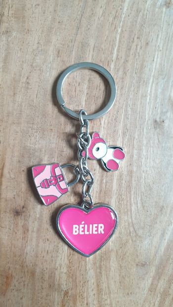 Porte-clés breloques bélier cœur ours rose argenté 