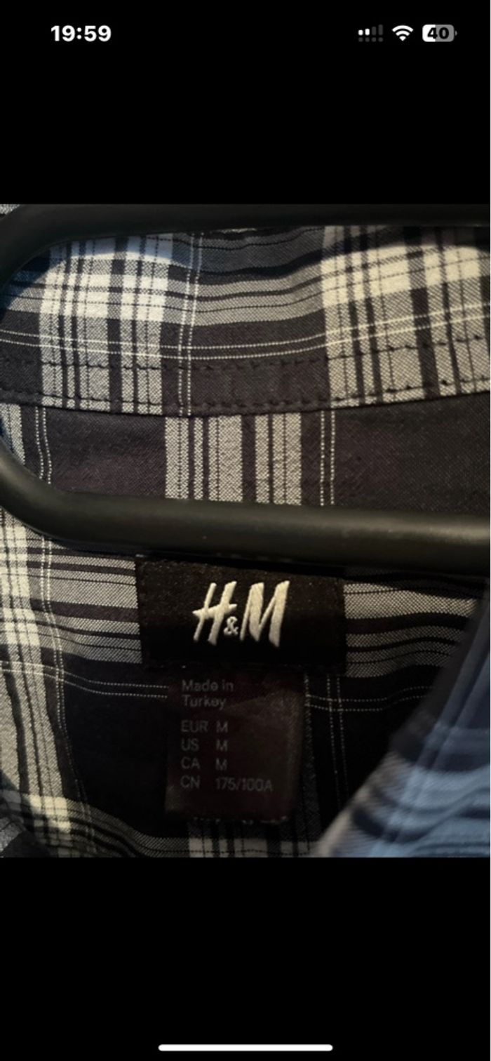 Chemise Homme à Carreaux Noir et Blanc - Manches Longues - H&M (Taille M) - photo numéro 2