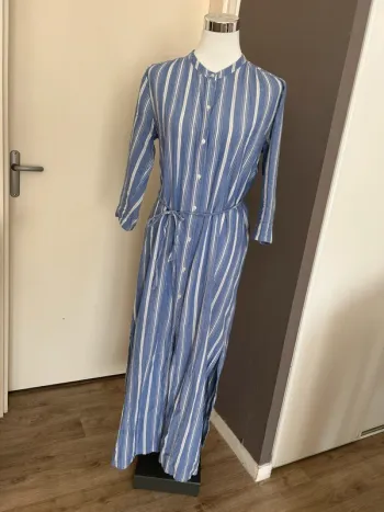 Jolie jolie, robe été longue bleue rayée blanc, femme, taille M/38
